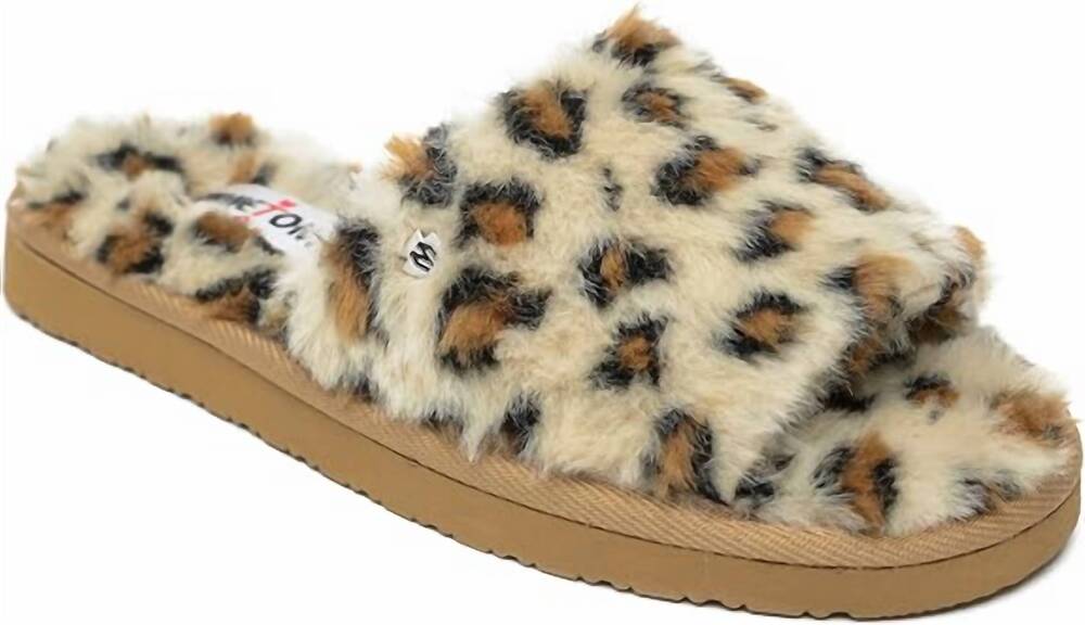 NEW MINNETONKA women's lolo slipper sandals in cream leapord print